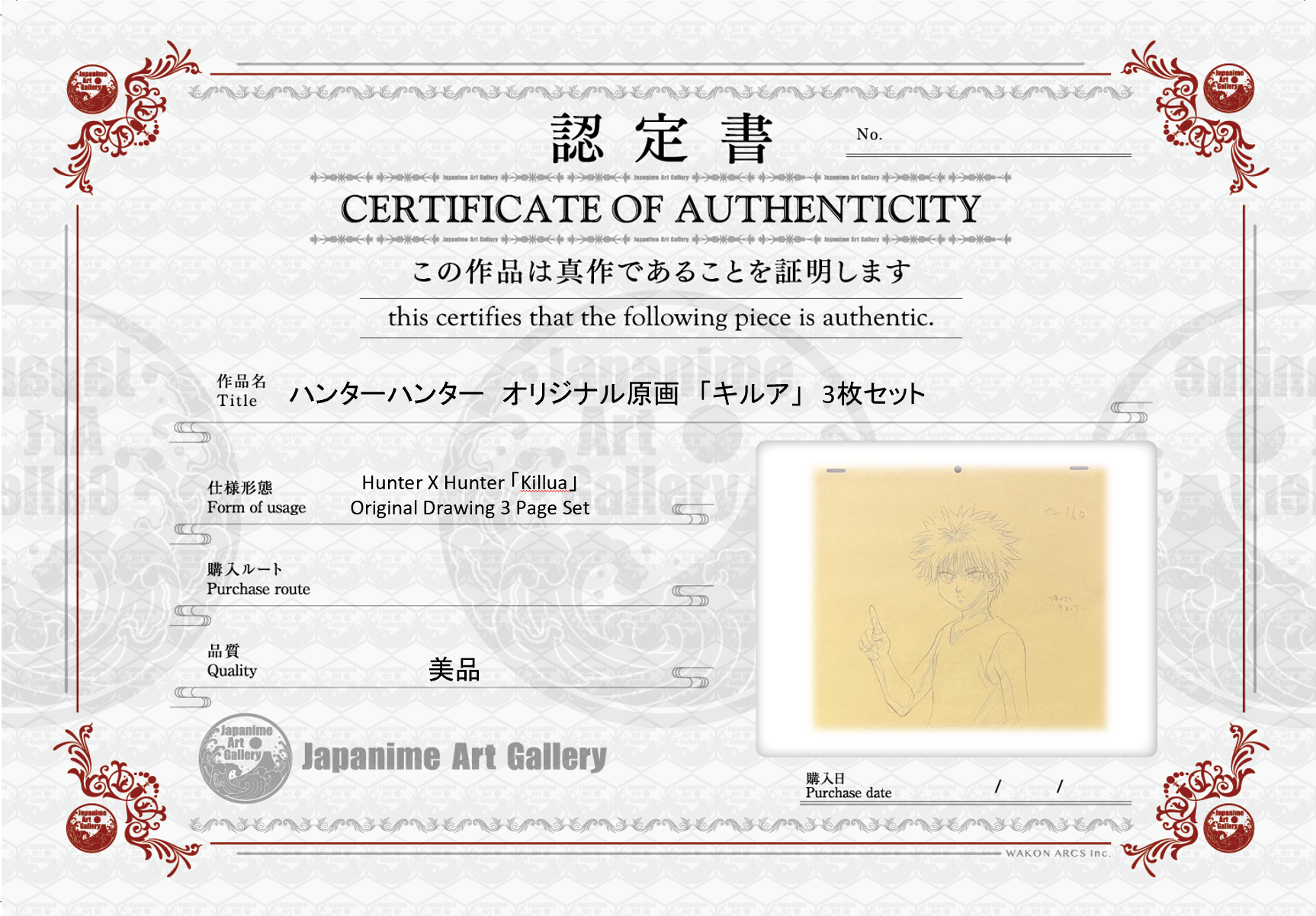 Hunter x Hunter Original Drawing 3 Page Set (Killua)