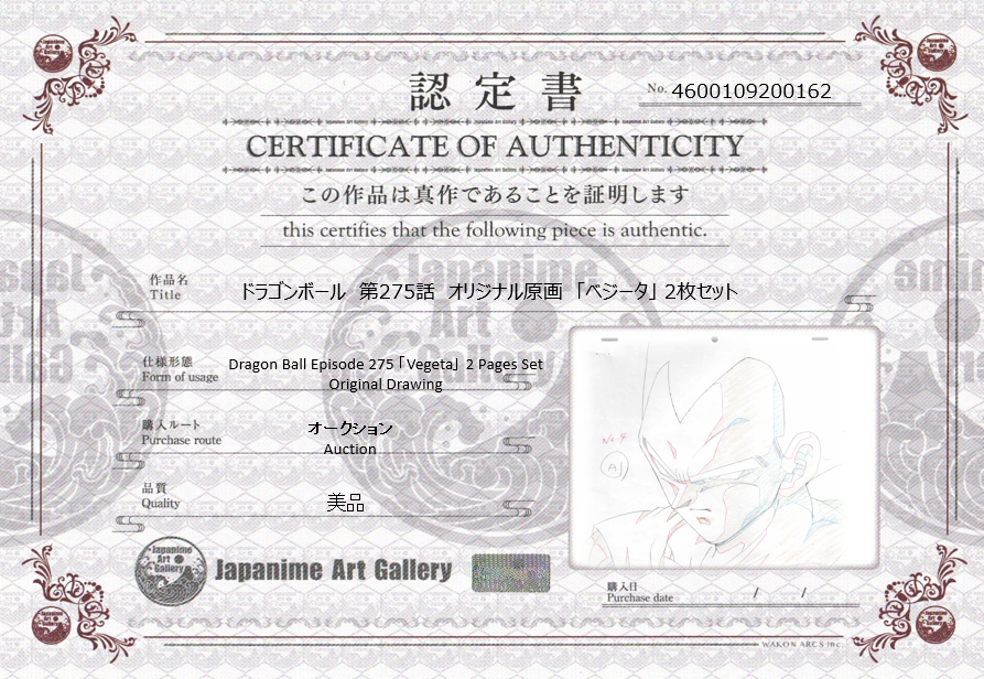 Dragon Ball「Vegeta」2 Pages Set Original Drawing