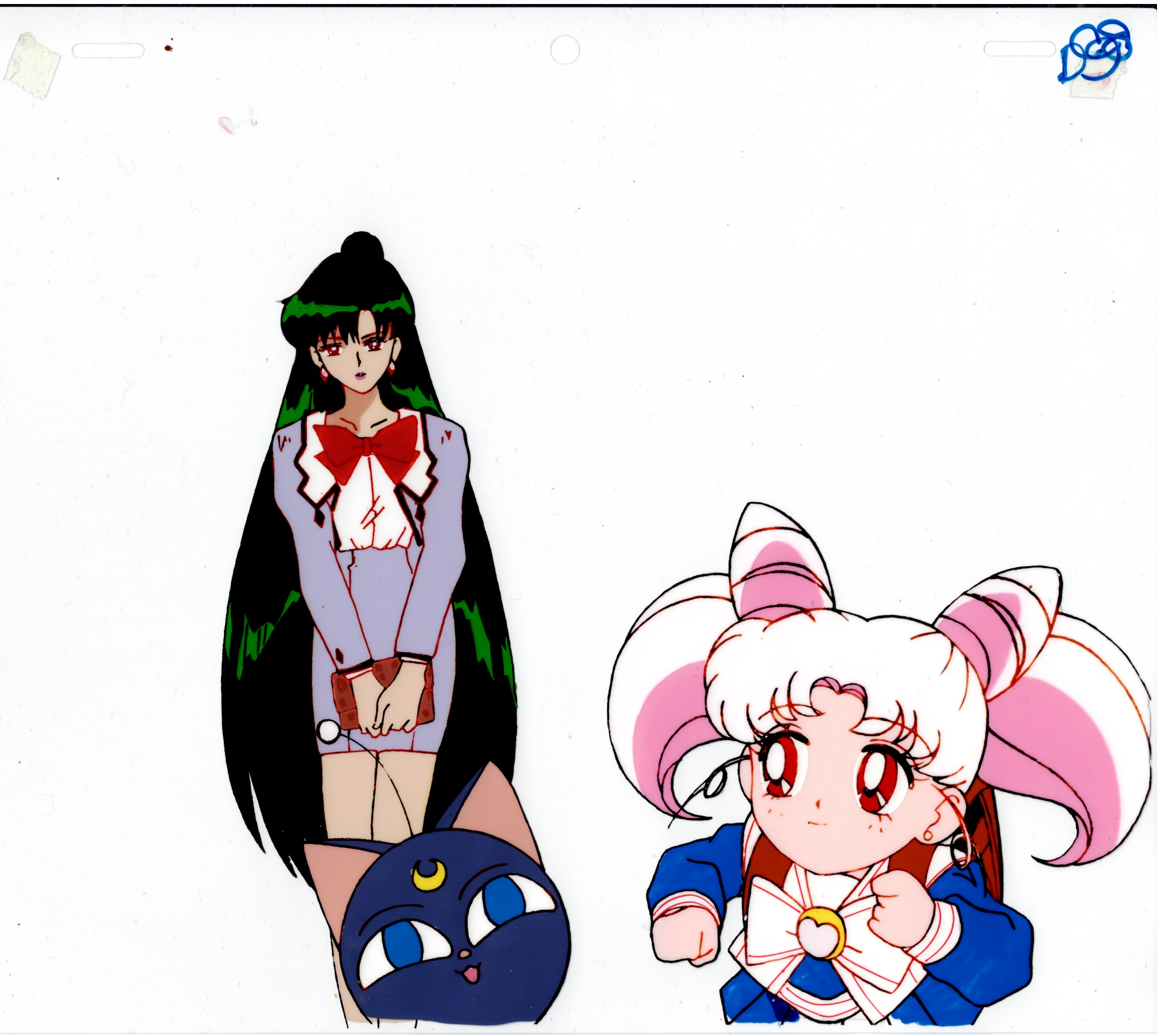 Sailor Moon Original Cel and Sketch (Setsuna, Chibiusa, Luna)