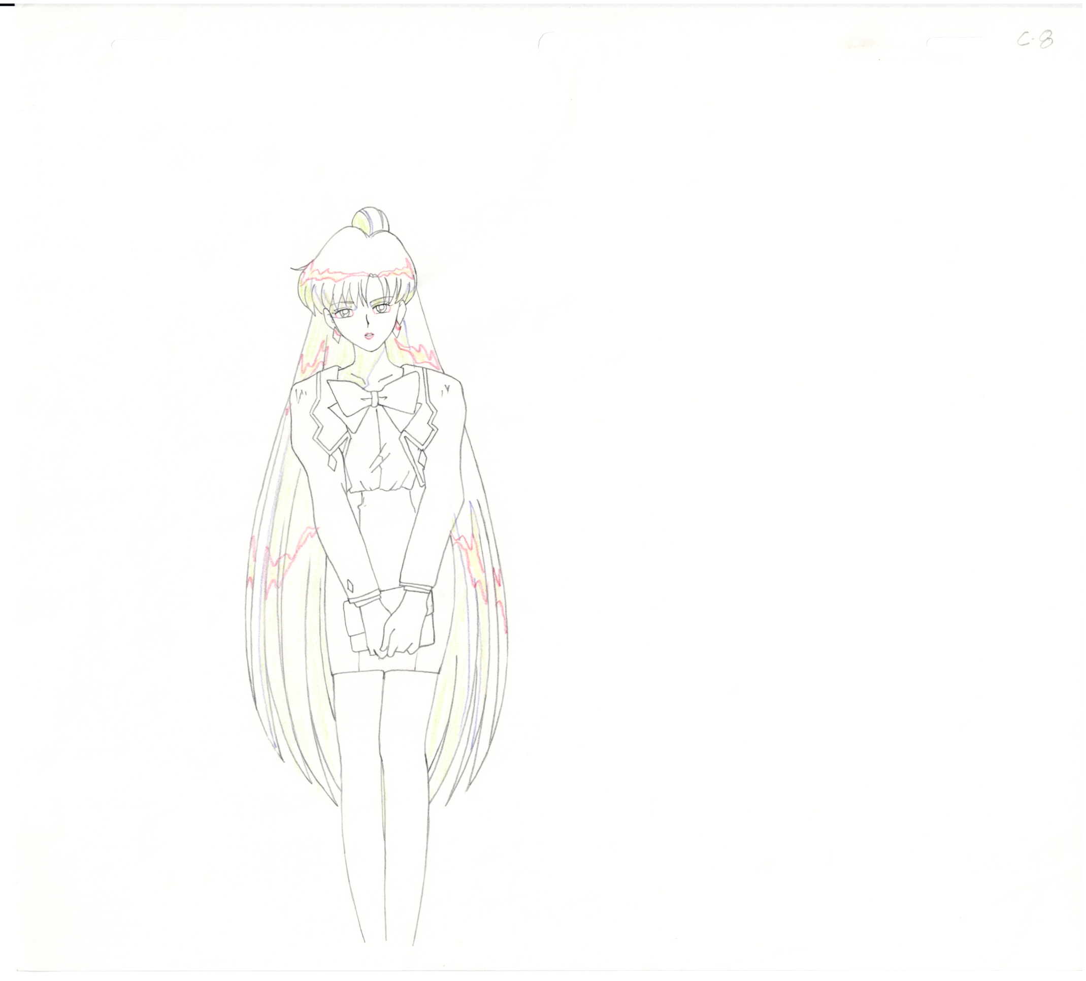 Sailor Moon Original Cel and Sketch (Setsuna, Chibiusa, Luna)