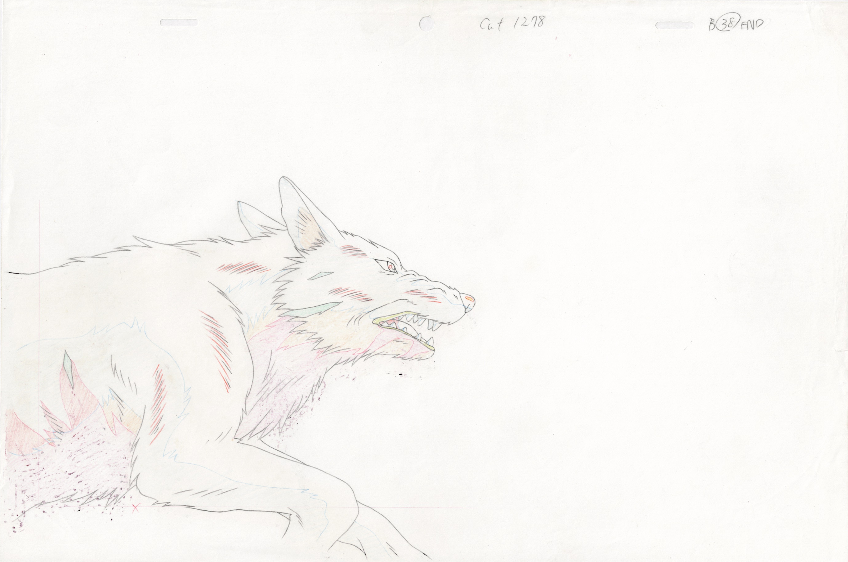 Studio Ghibli Princess Mononoke Original Sketch, Cel and Background (Moro)