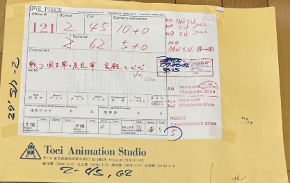One Piece - genga original, copie de Layout, enveloppe de production et timesheet (Nefertari Vivi), ensemble de 5 pièces