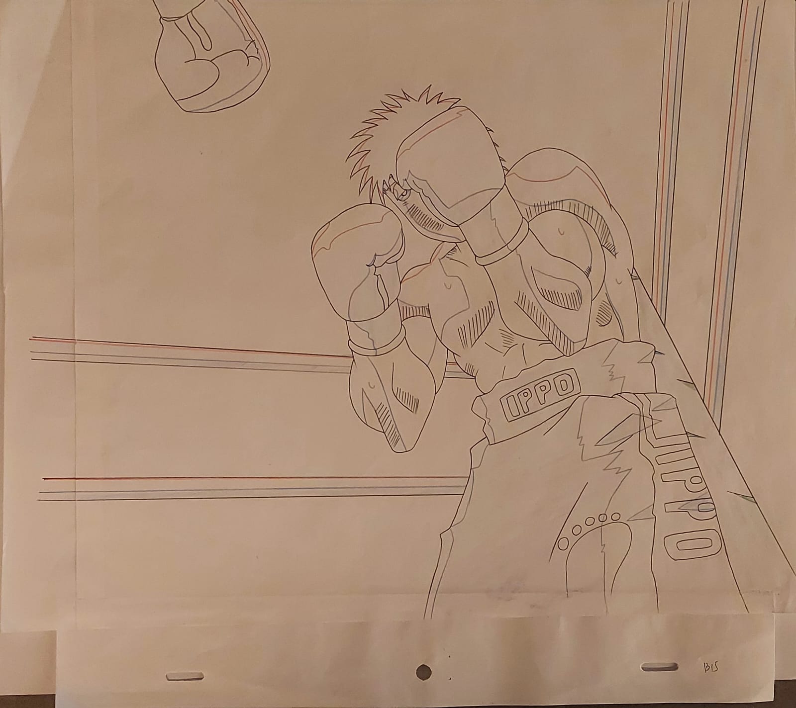 Hajime No Ippo Original Cel & Sketch (Ippo Makunouch, frame B15)
