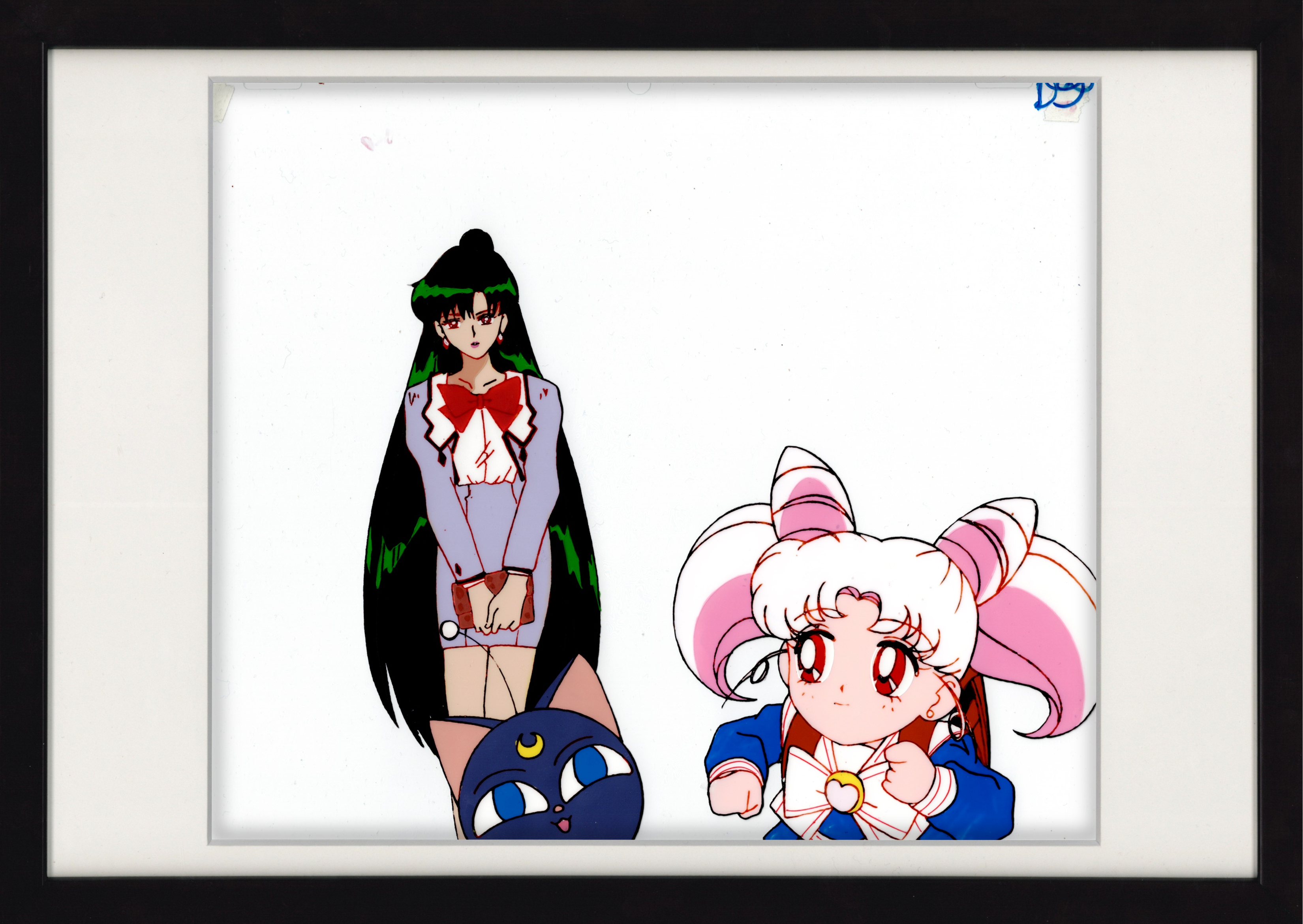 Cel y boceto originales de Sailor Moon (Setsuna, Chibiusa, Luna)