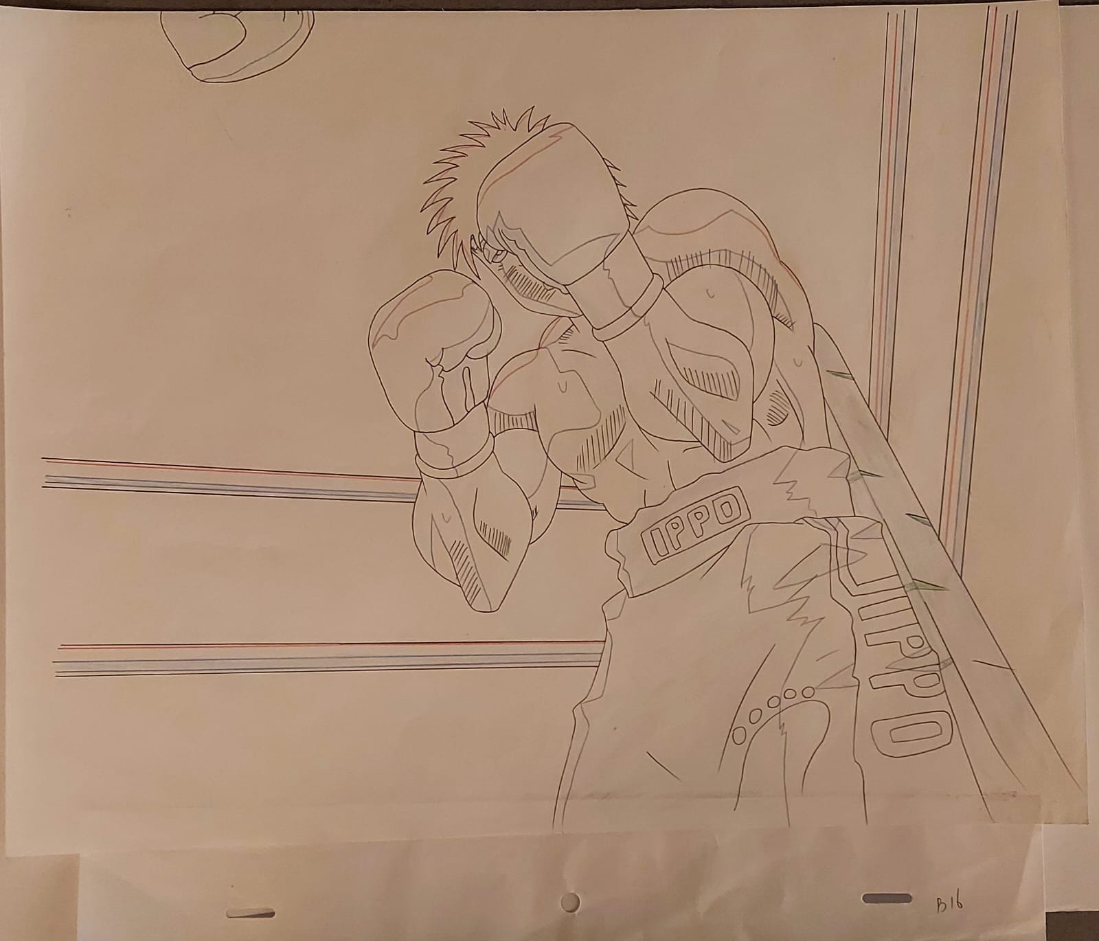Hajime No Ippo Original Cel & Sketch (Ippo Makunouch, frame B16)