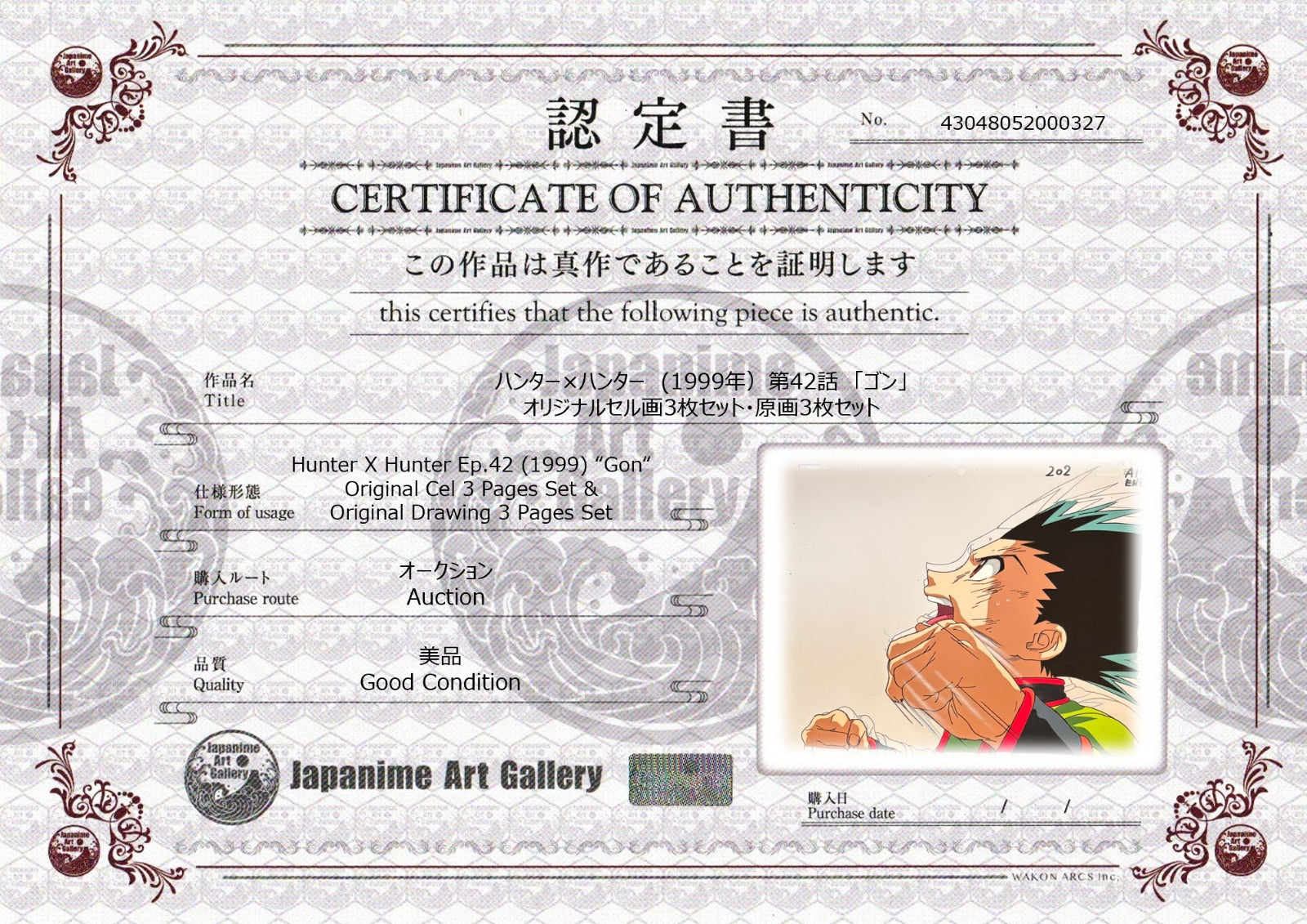 Hunter x Hunter Original Cel and Drawing (Freecss Gon)