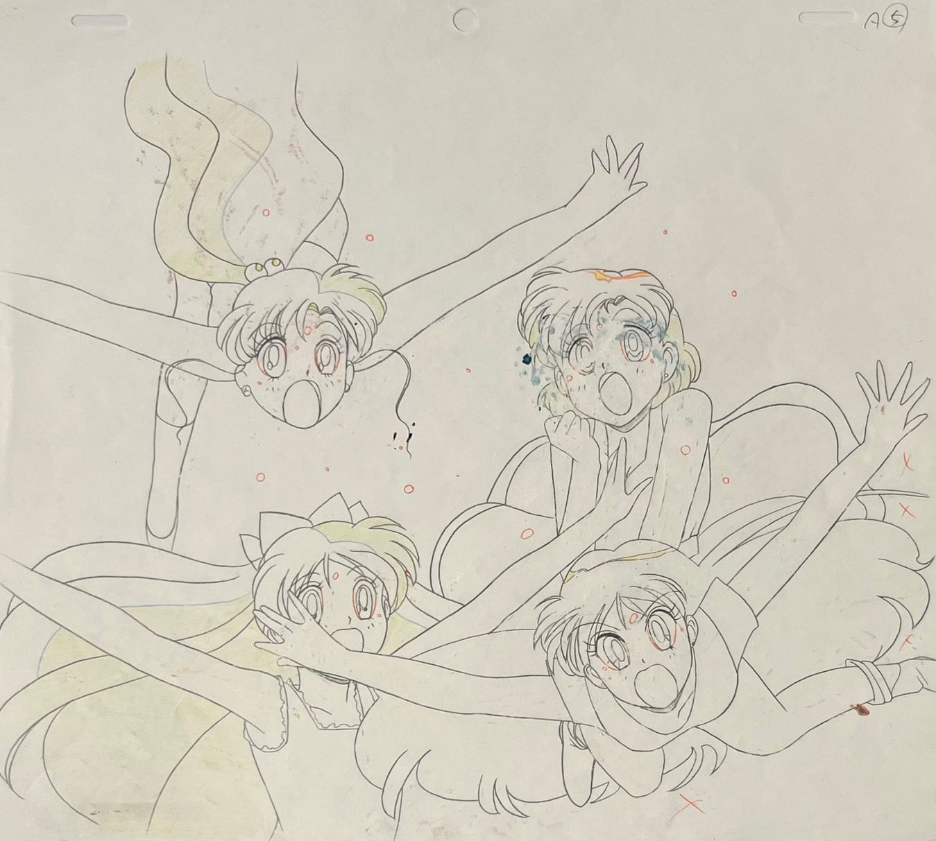 Sailor Moon Original Cel and Sketch (Lita, Amy, Mina, Raye)