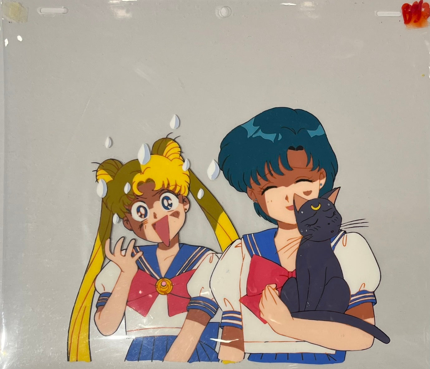 Celda y boceto originales de Sailor Moon (Serena, Amy y Luna)