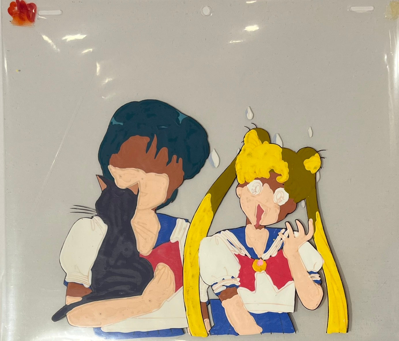 Celda y boceto originales de Sailor Moon (Serena, Amy y Luna)