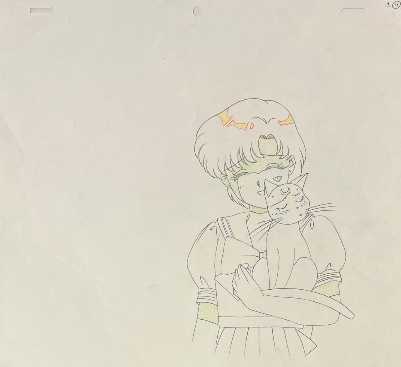 Celda y boceto originales de Sailor Moon (Serena, Amy y Luna)