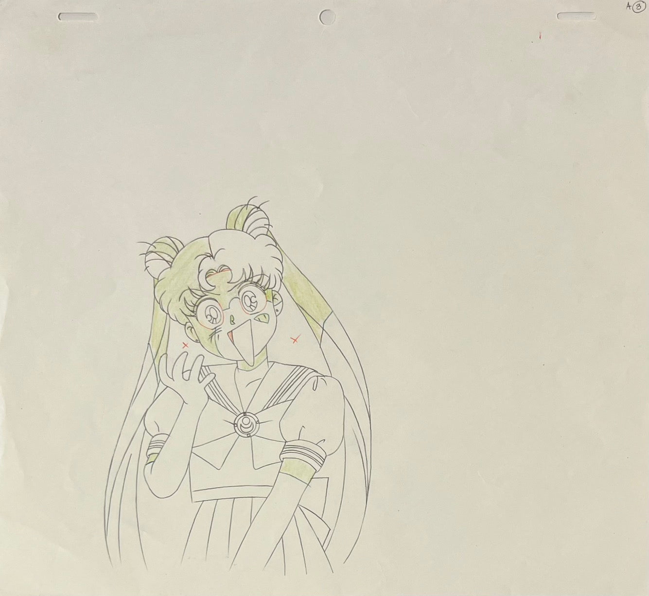 Celda y boceto originales de Sailor Moon (Serena, Amy y Luna)