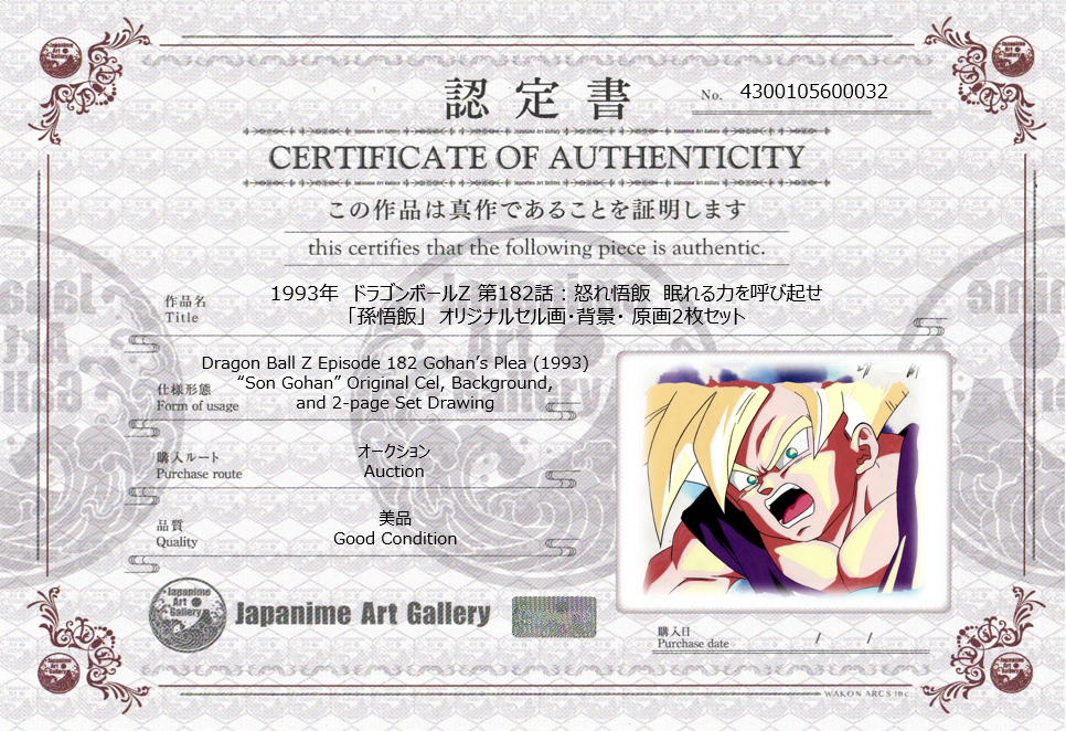 Dragon Ball Z Original Cel, Drawing, and Background 6-piece set (Gohan)