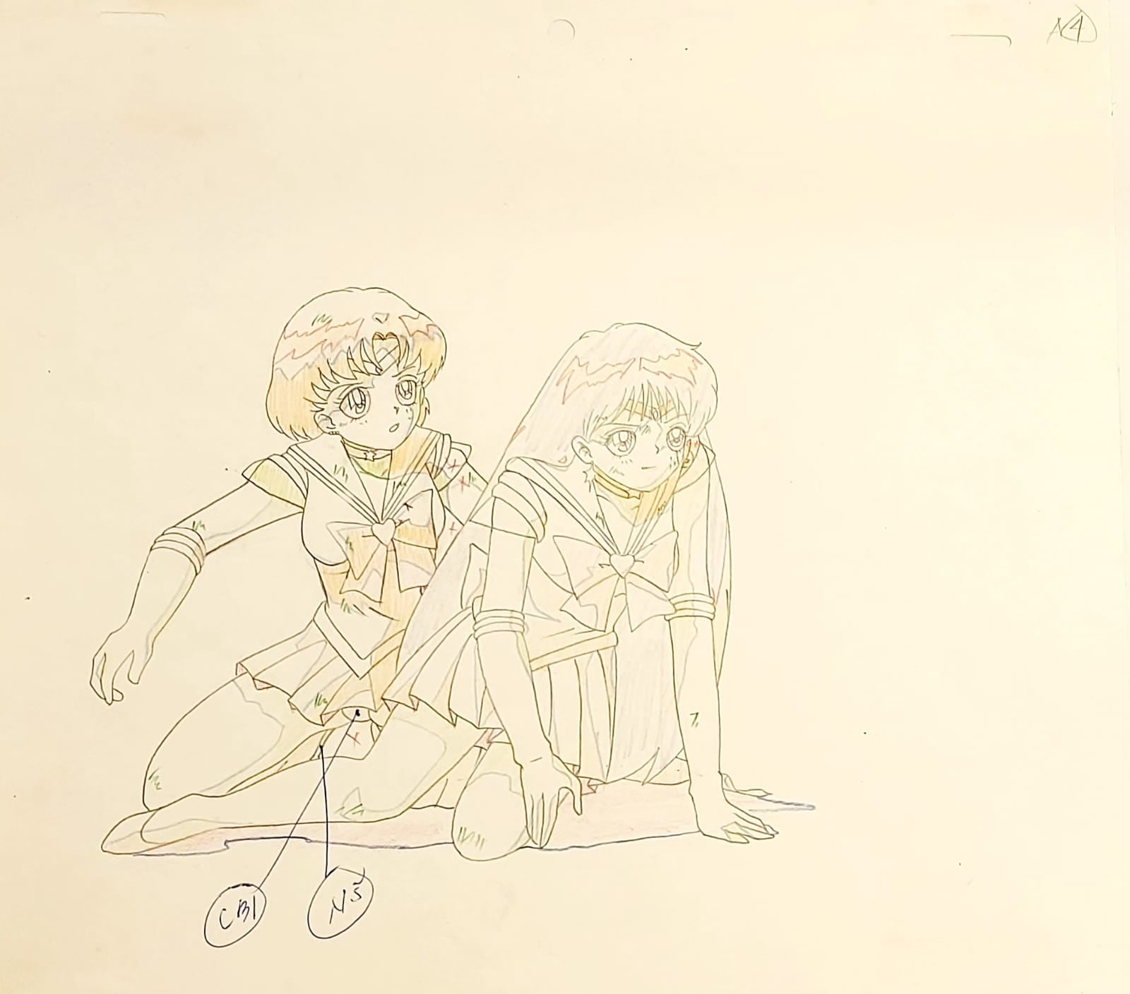 Sailor Moon Original Cel and Sketch (Sailor Mercury & Sailor Mars)