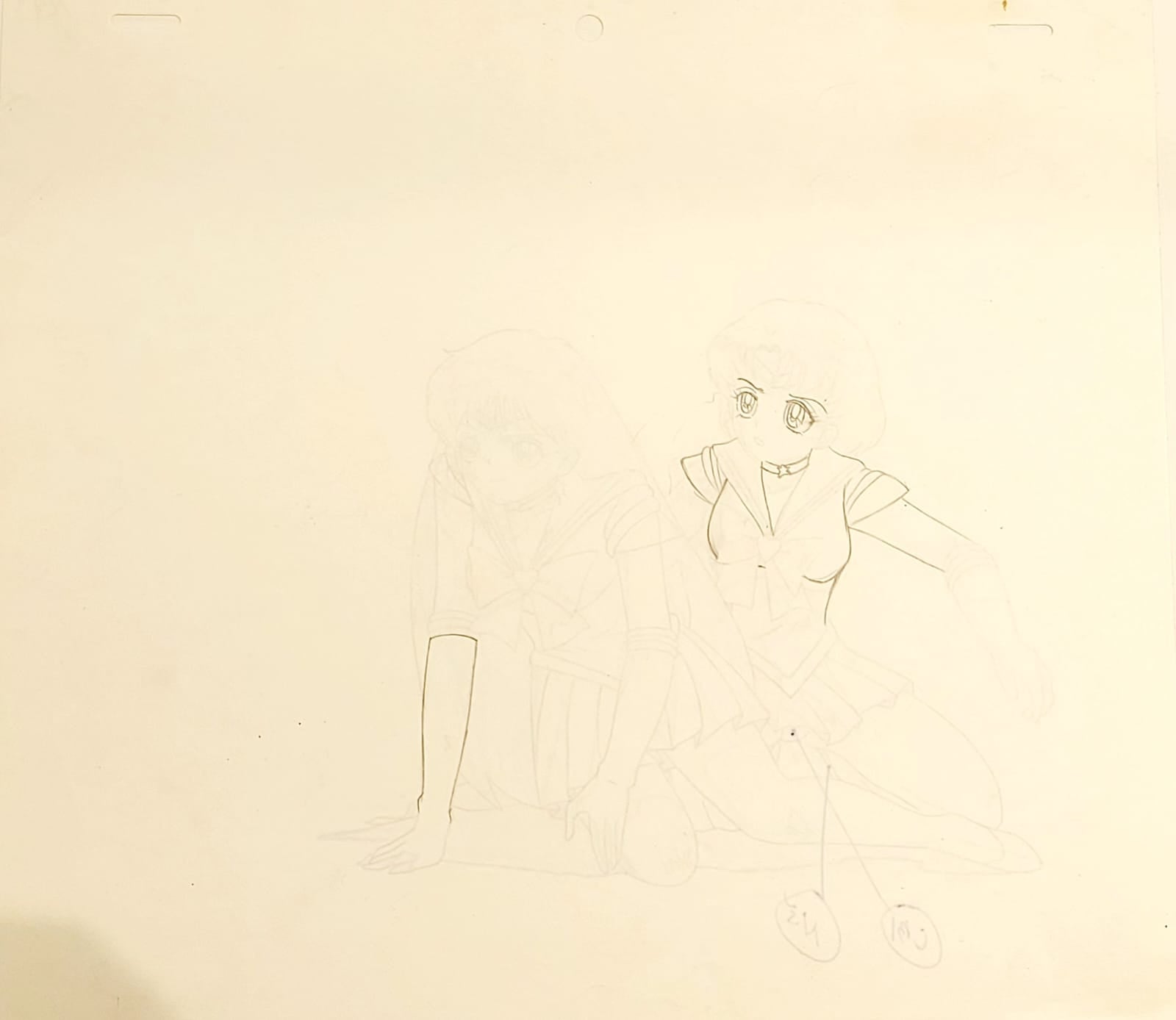 Sailor Moon Original Cel and Sketch (Sailor Mercury & Sailor Mars)