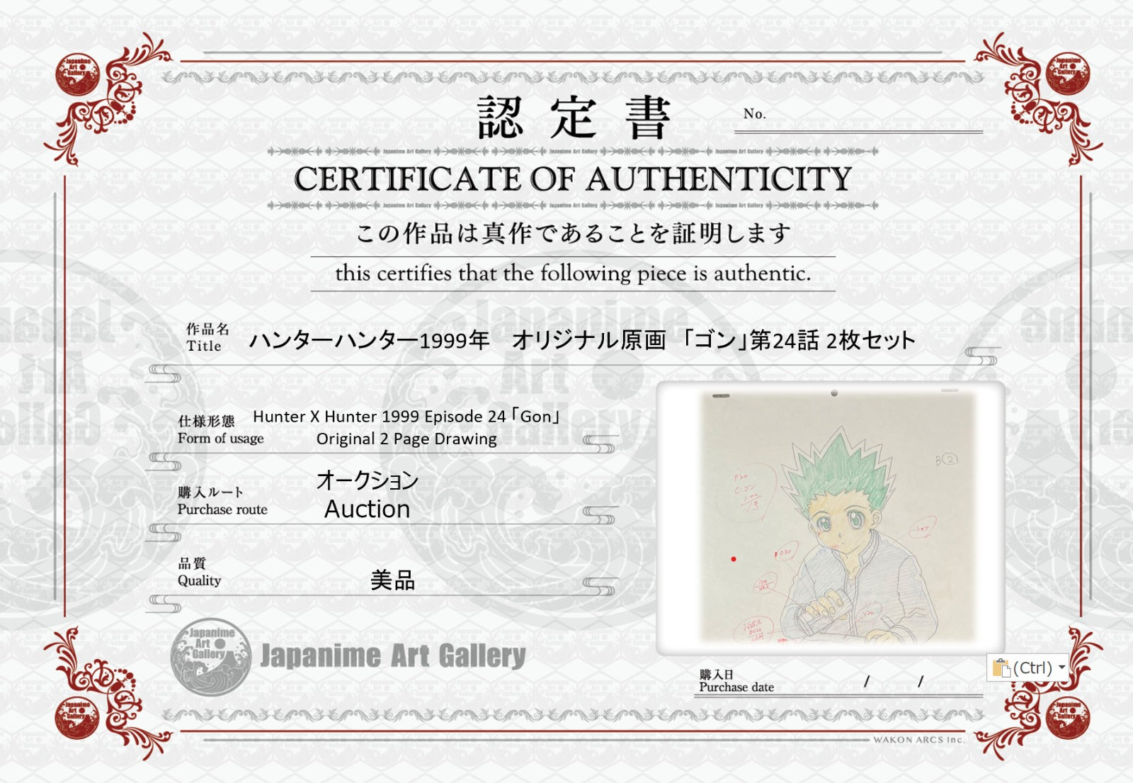 全职猎人 原画 2 页套装 (Gon)