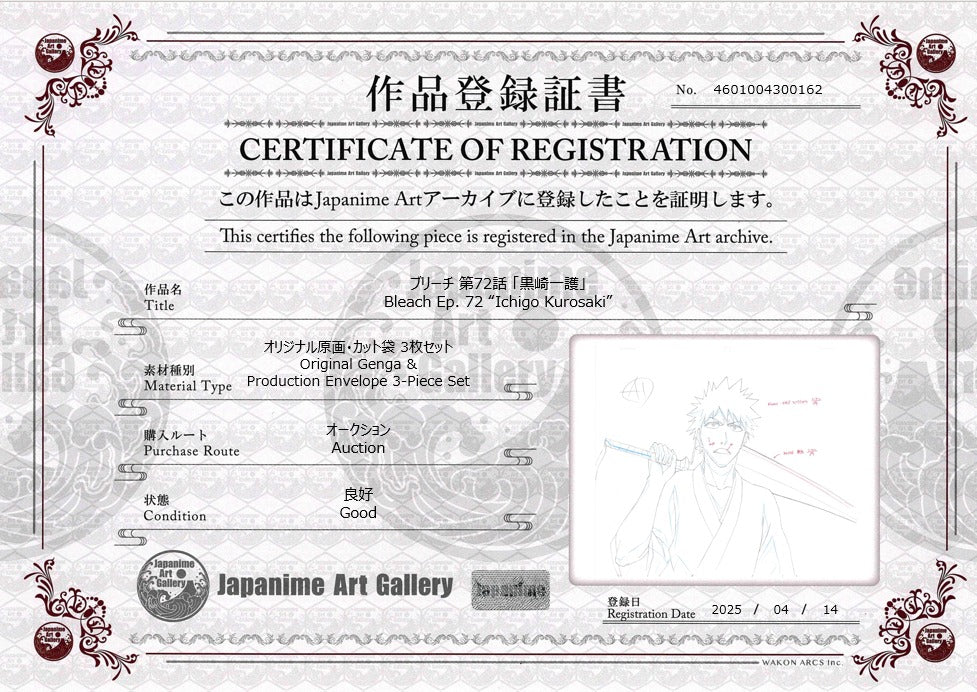 Bleach Original Genga and Production Envelope (Kurosaki Ichigo) 3-Piece Set