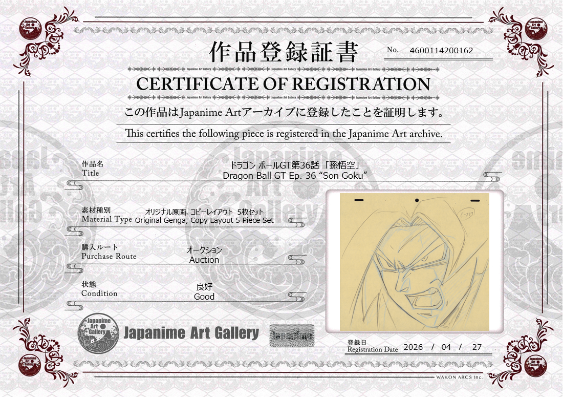 Disegno originale di Dragon Ball GT (Son Goku), set di 4 pagine e copia del Layout