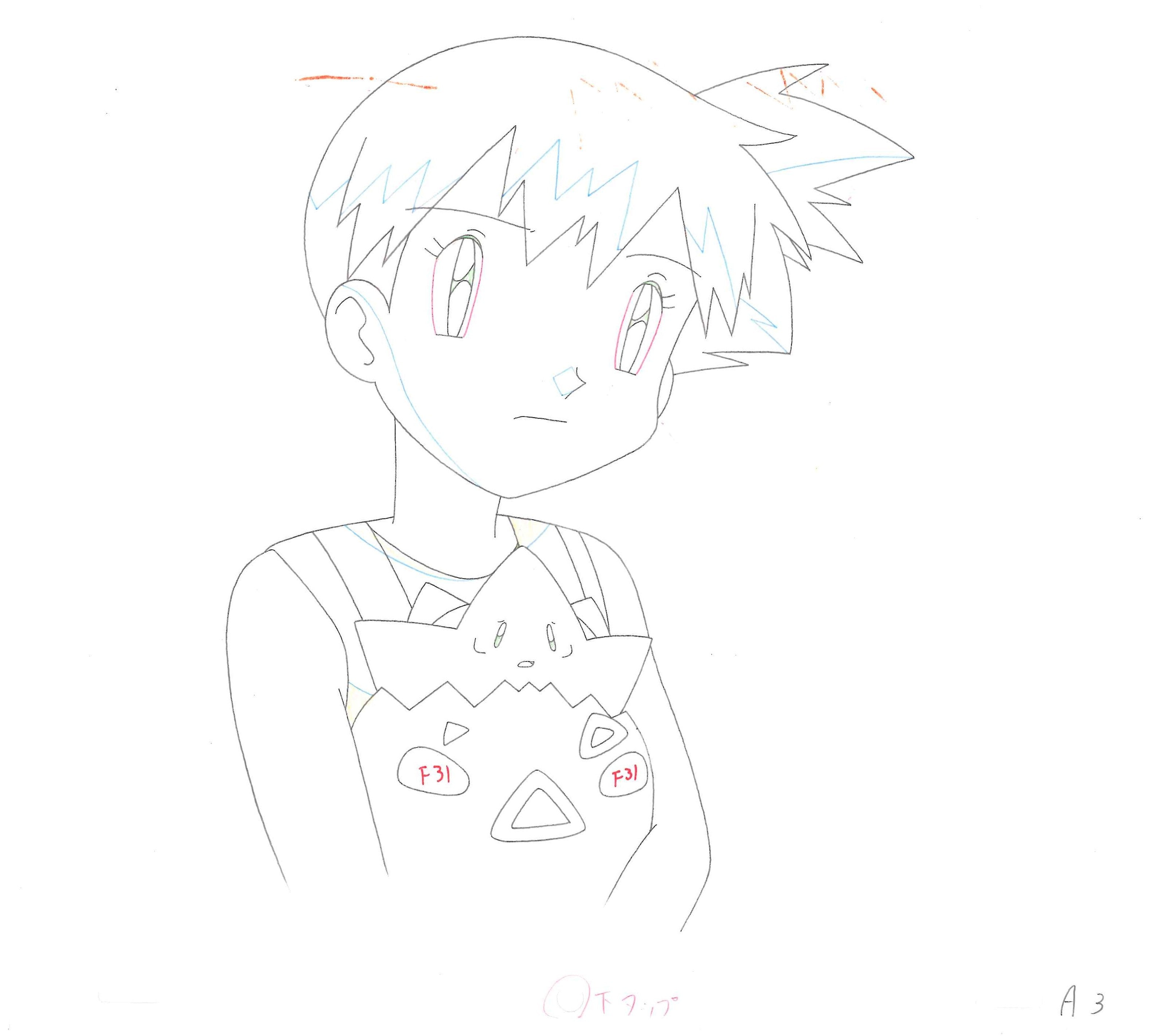 Pokemon Original Genga, Layout Copy (Misty, Togepi, Jessie, Meowth, James) 3-Piece Set