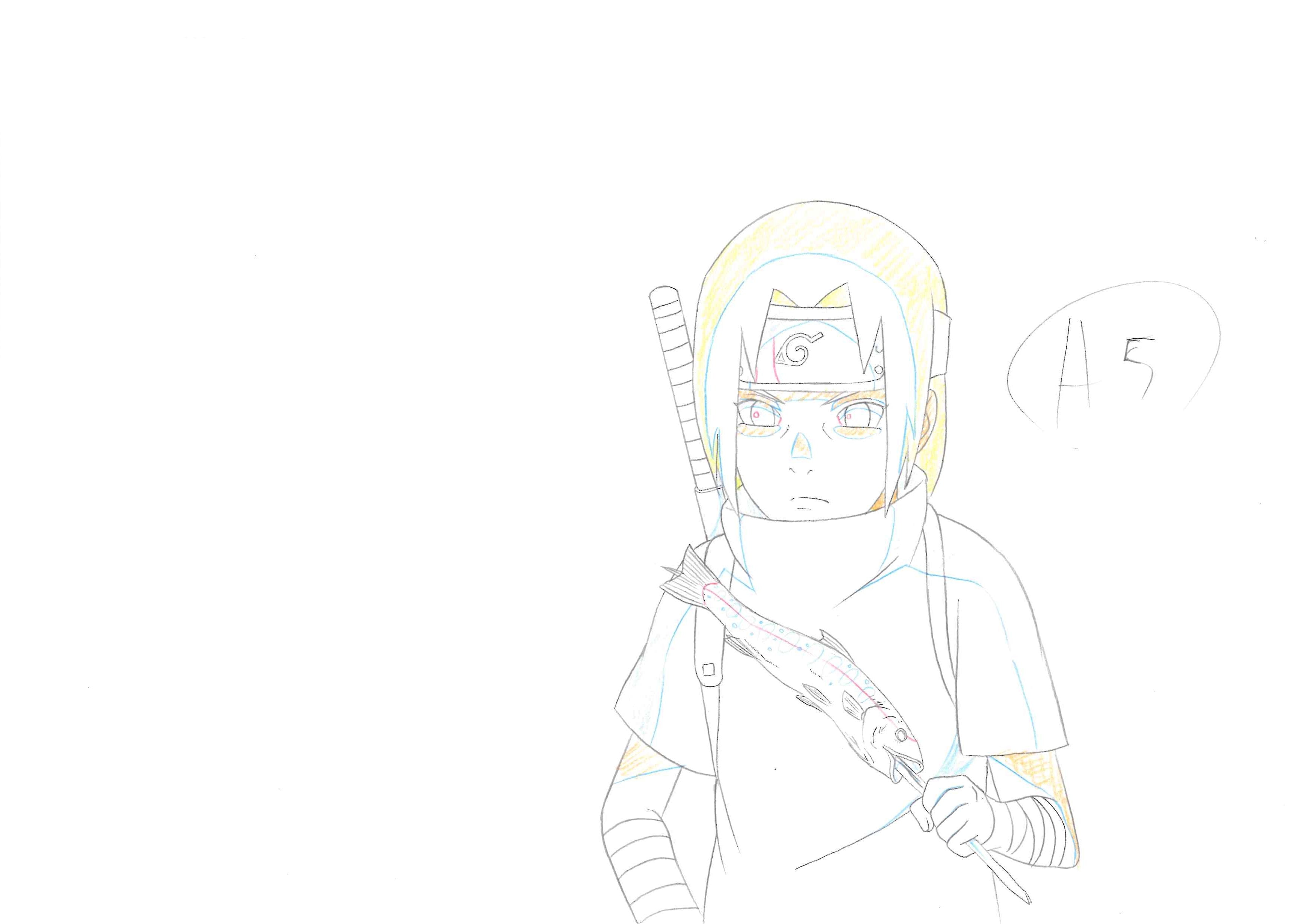Naruto Shippuden: boceto original (Itachi Uchiha), juego de 2 páginas