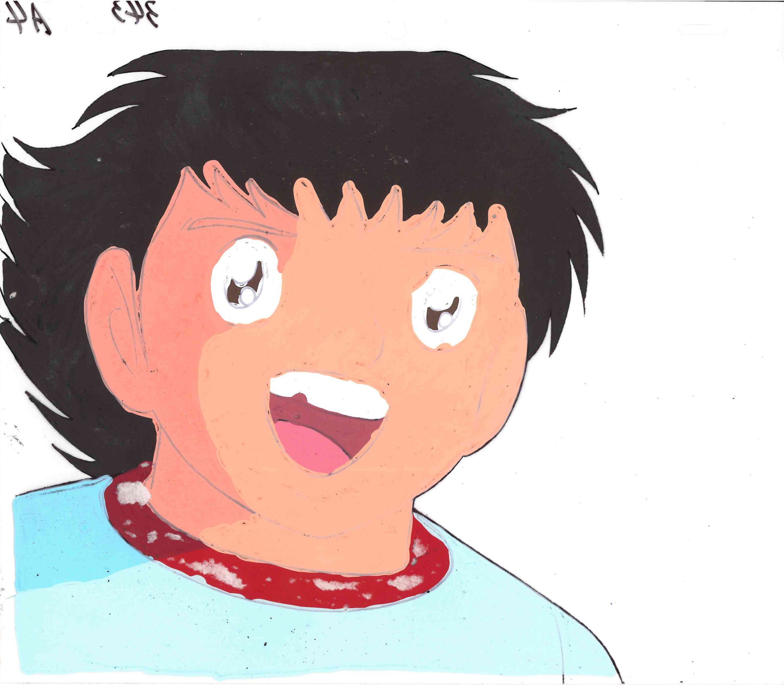 Captain Tsubasa (1983 Series) Original Cel and Douga (Tsubasa Oozora) 2-Piece Set