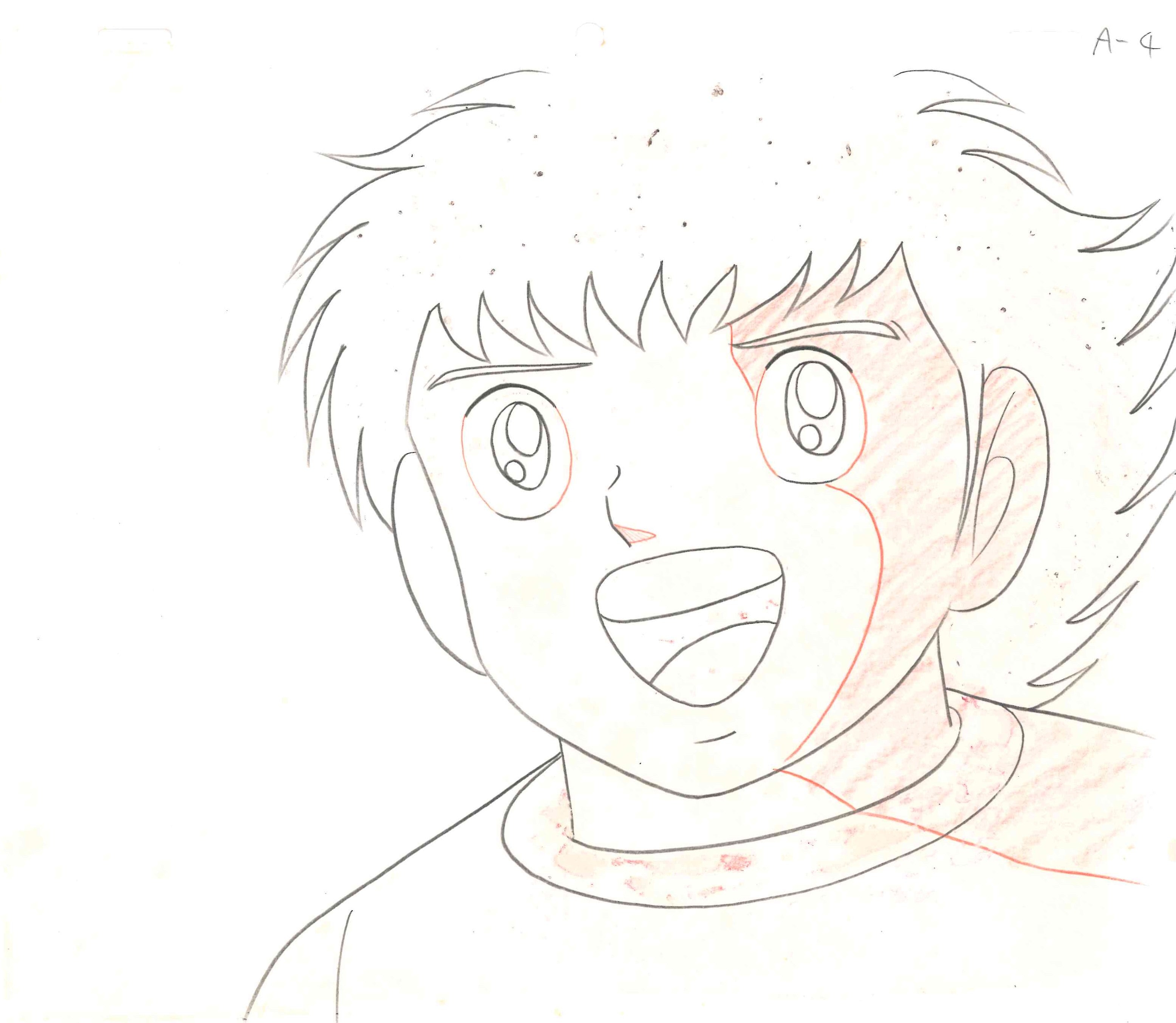Captain Tsubasa (1983 Series) Original Cel and Douga (Tsubasa Oozora) 2-Piece Set