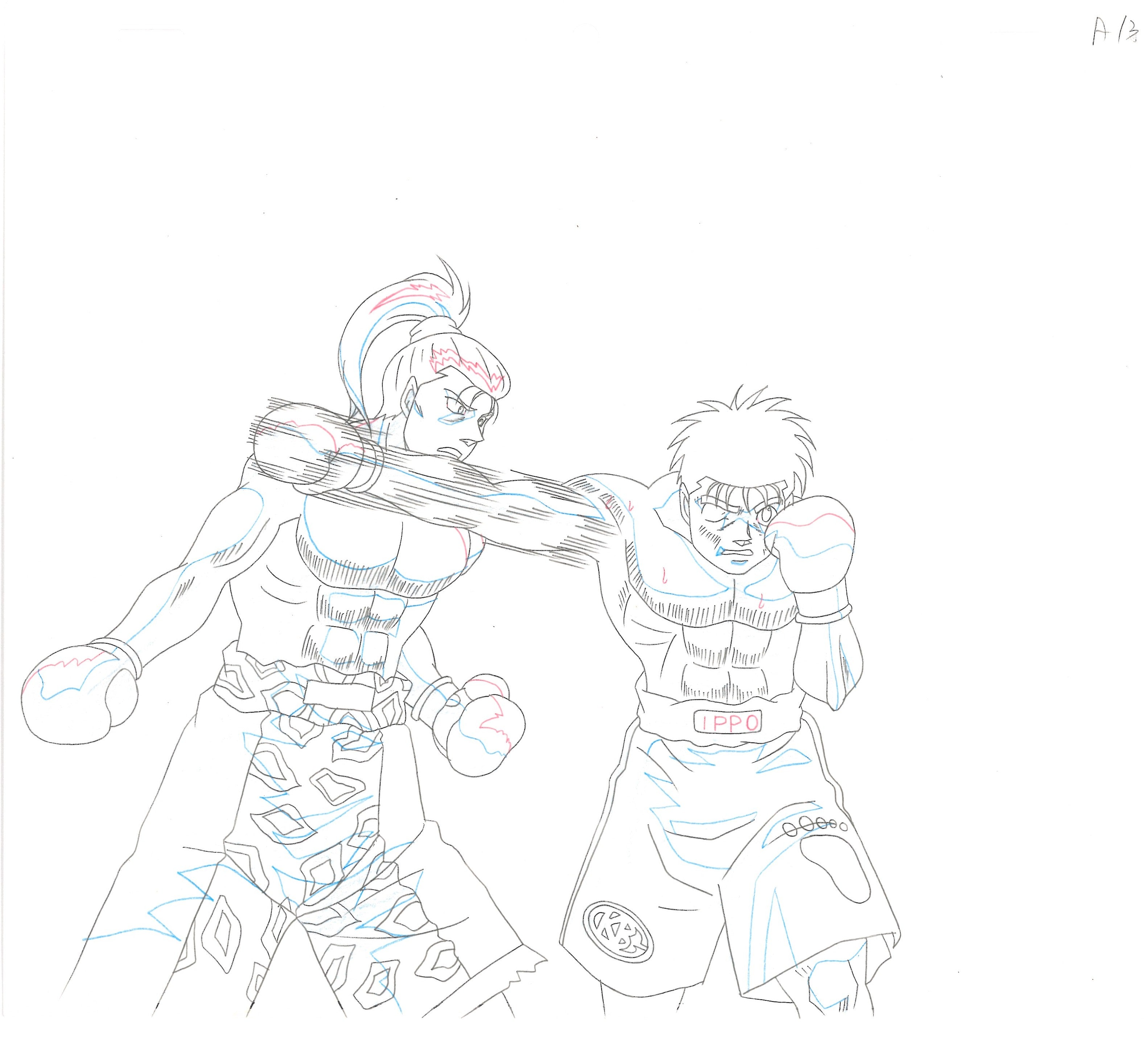 Hajime No Ippo Original Cel and Sketch (Ippo Makunouchi, Takuma Saeki)