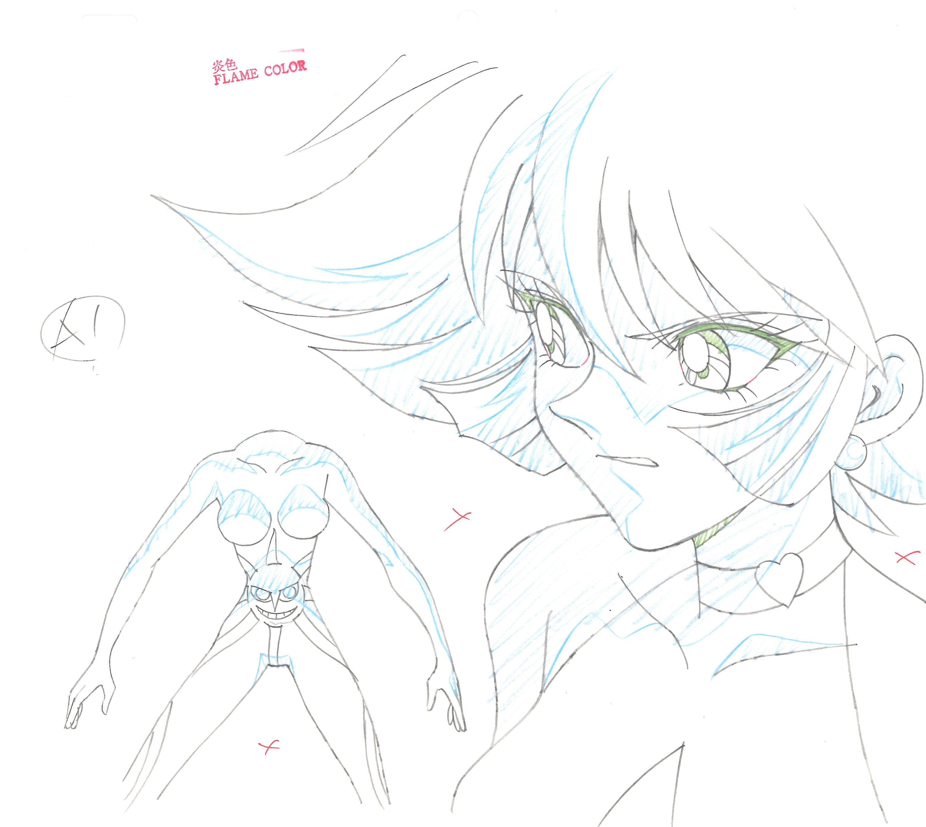 Cutie Honey Flash Original Drawing 2 Page Set & Timesheet (Honey Kisaragi)