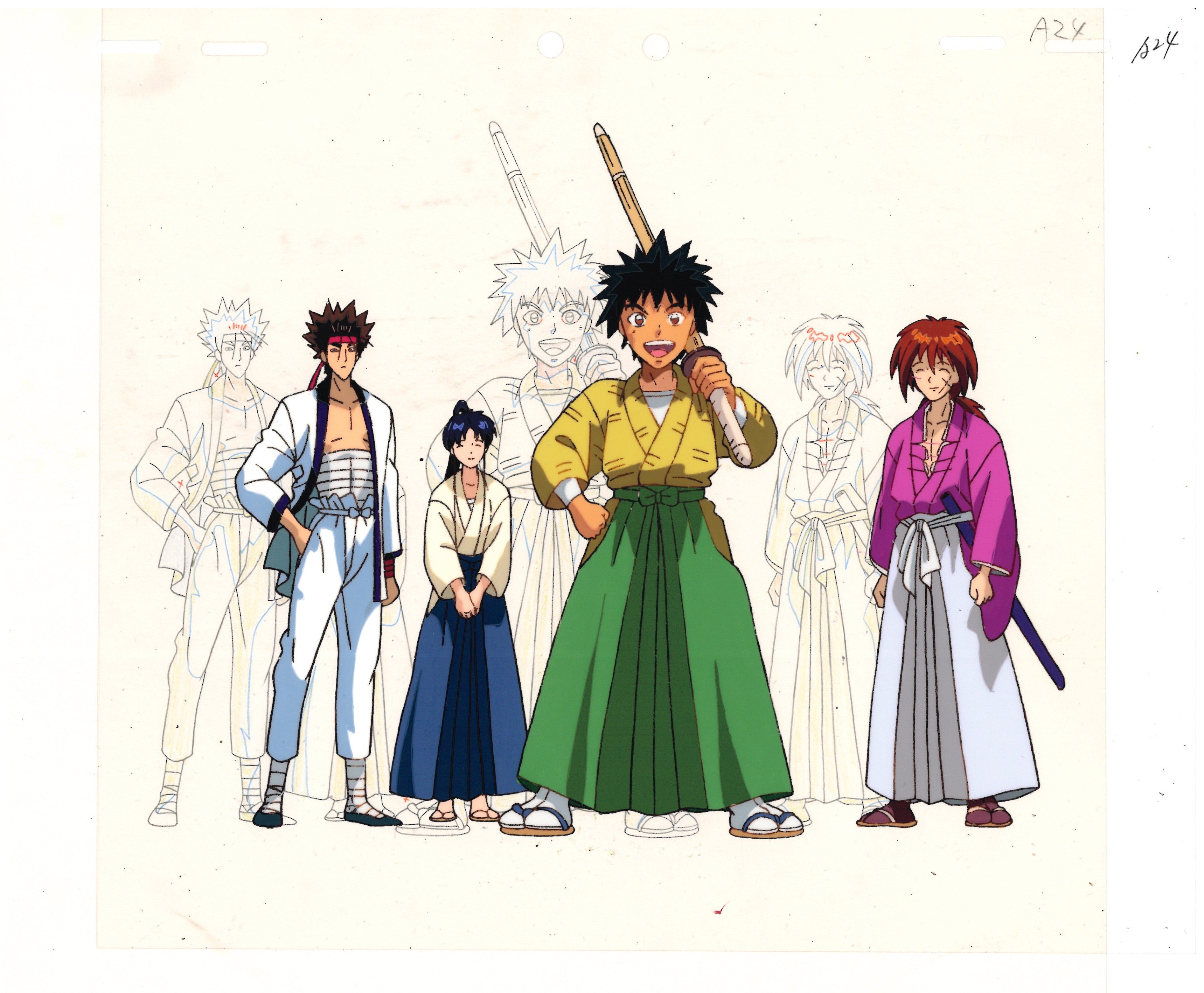 Rurouni Kenshin Original Cel and drawing (Kenshin Himura, Sagara Sanosuke, Kaoru Kamiya, Myojin Yahiko)