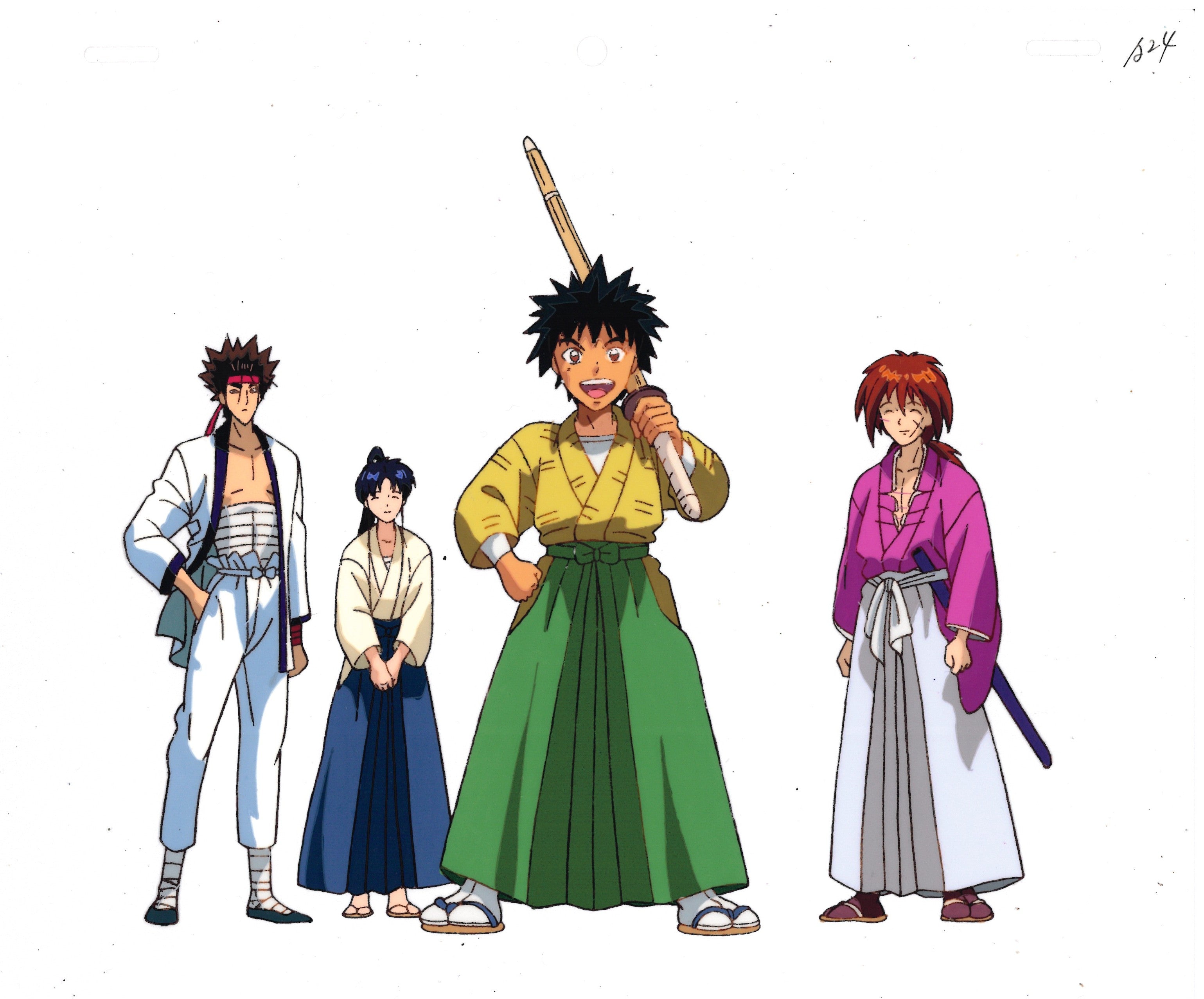 Rurouni Kenshin Original Cel and drawing (Kenshin Himura, Sagara Sanosuke, Kaoru Kamiya, Myojin Yahiko)