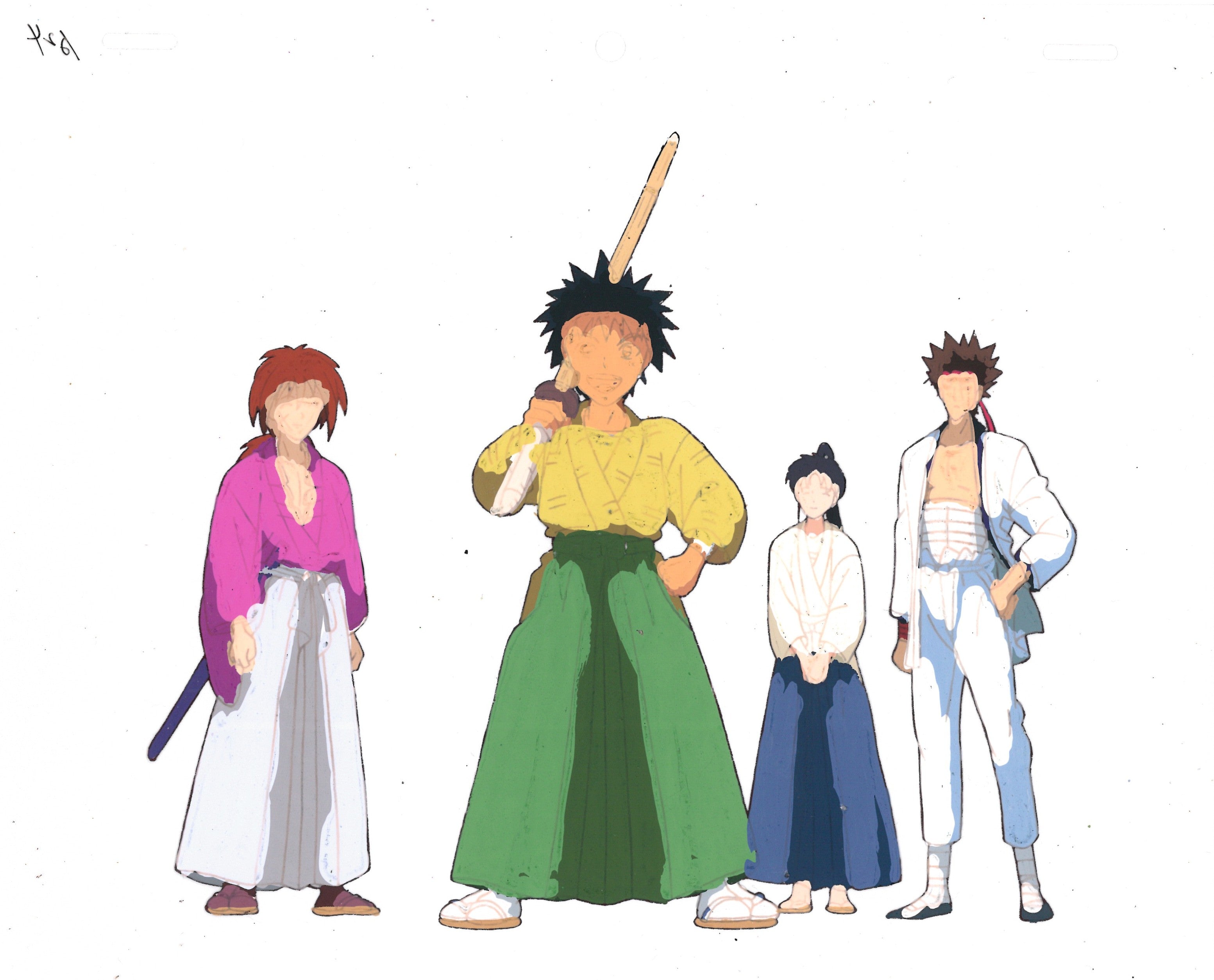 Rurouni Kenshin Original Cel and drawing (Kenshin Himura, Sagara Sanosuke, Kaoru Kamiya, Myojin Yahiko)
