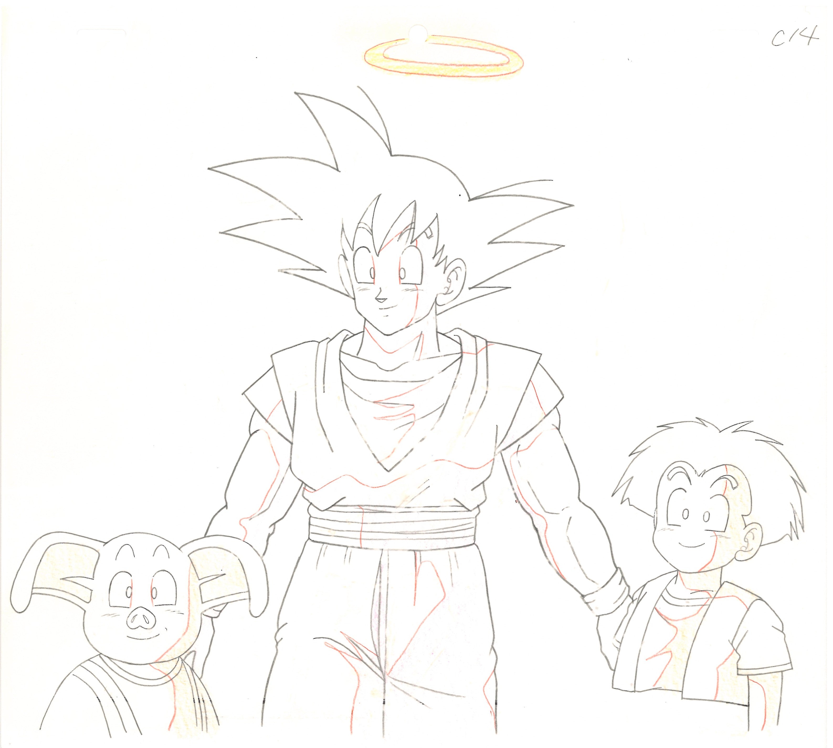 Dragon Ball Z Original Cel, Drawing and Background (Son Goku, Krillin, Oolong)