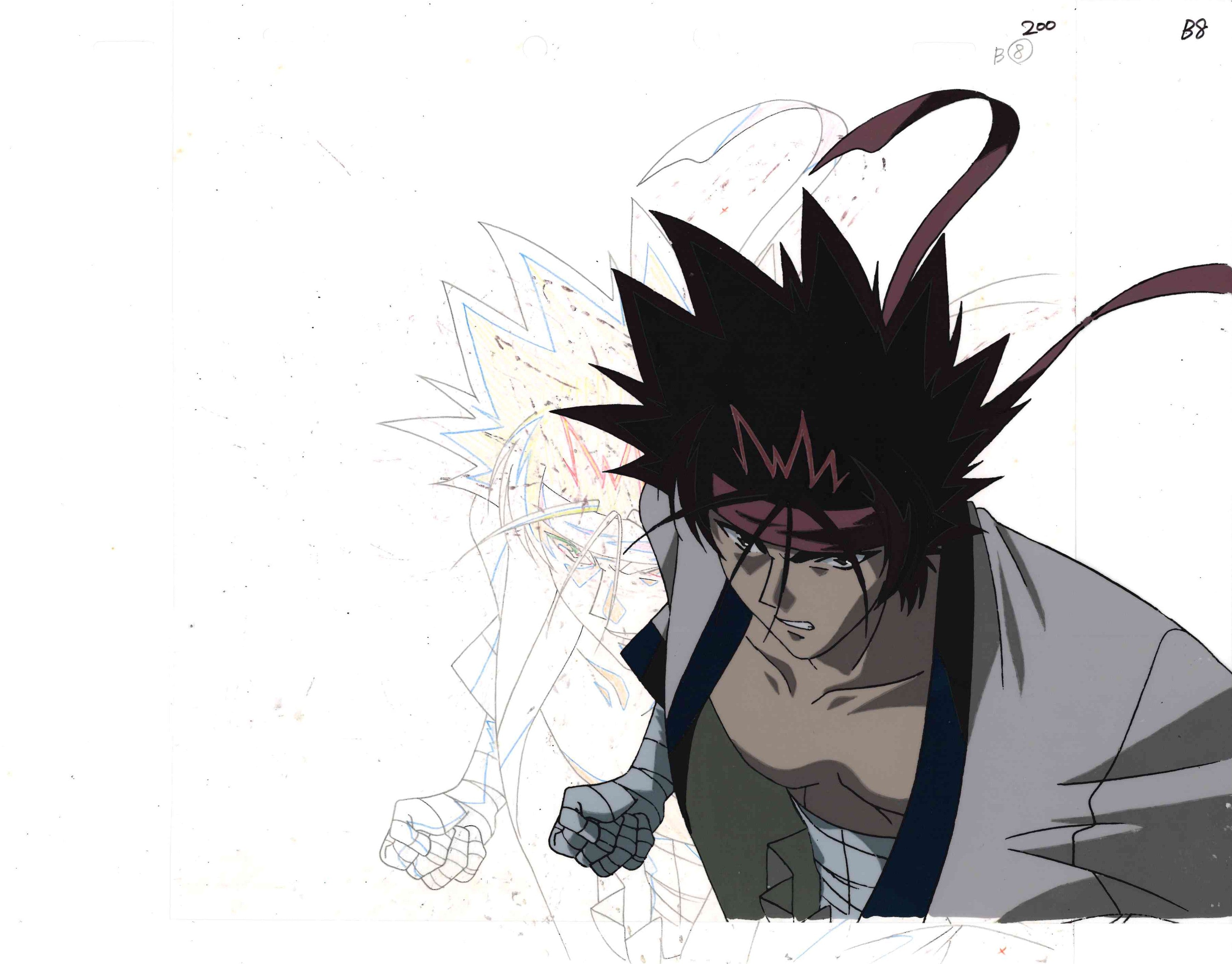 Rurouni Kenshin Original Cel and Drawing (Sanosuke Sagara)